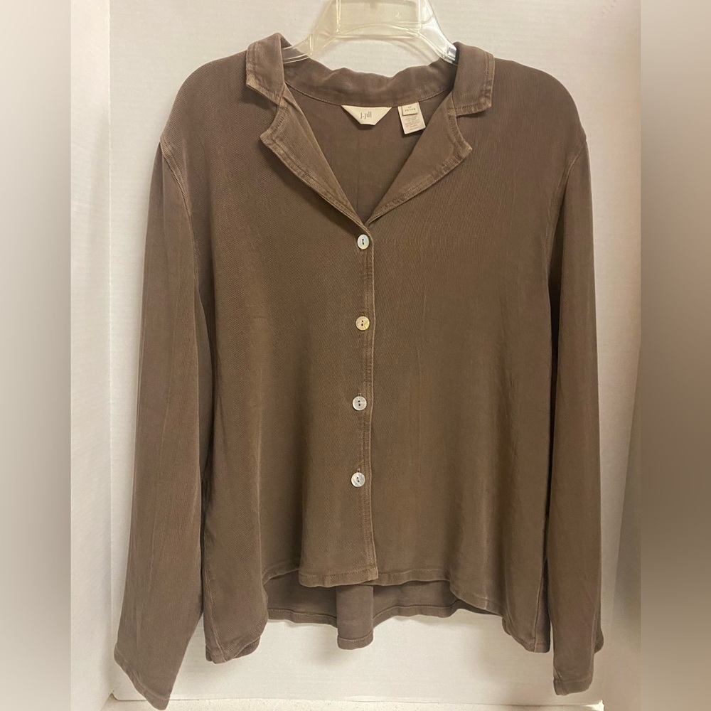 VTG Set J. Jill Taupe Button-Down Tencel Shirt/Pant Set